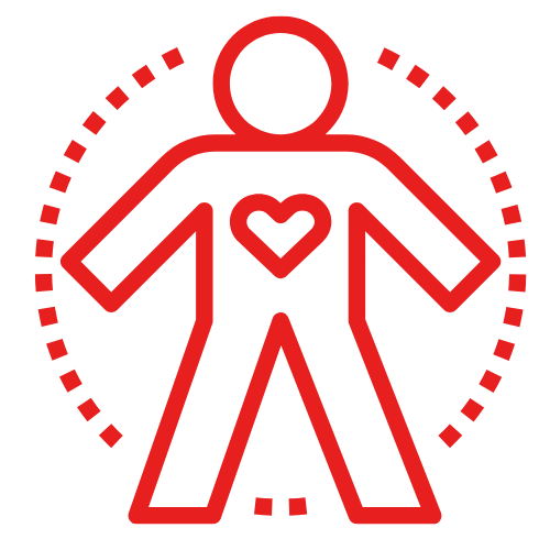 image toute rouge avec un dessin du corps d'une personne qui a un cœur dur le thorax.